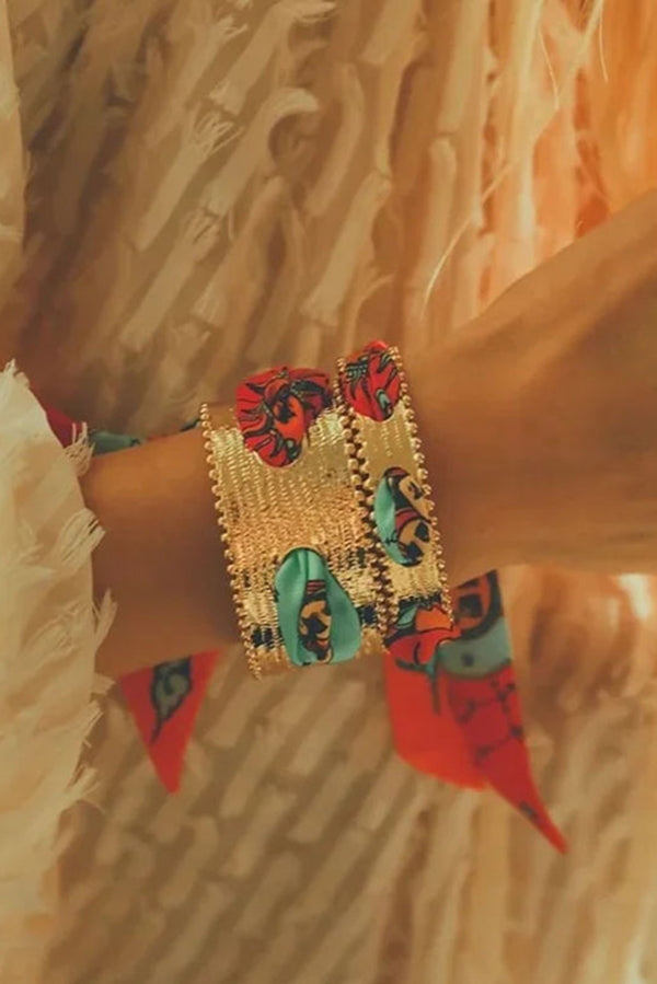 Matte Open Bracelet with Vintage Scarf | Consonak