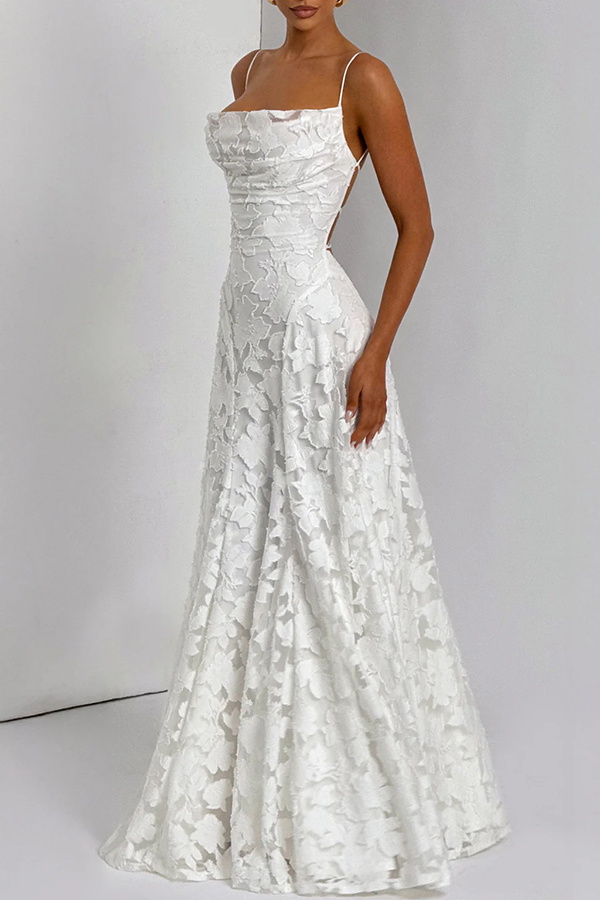 Francis Custom Floral Burnout Fabric Cowl Neck Back Lace-up Maxi Dress | Consonak