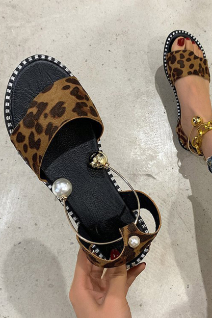 Summer Simple Flat Bottom Pearl Buckle Roman Sandals-consonak