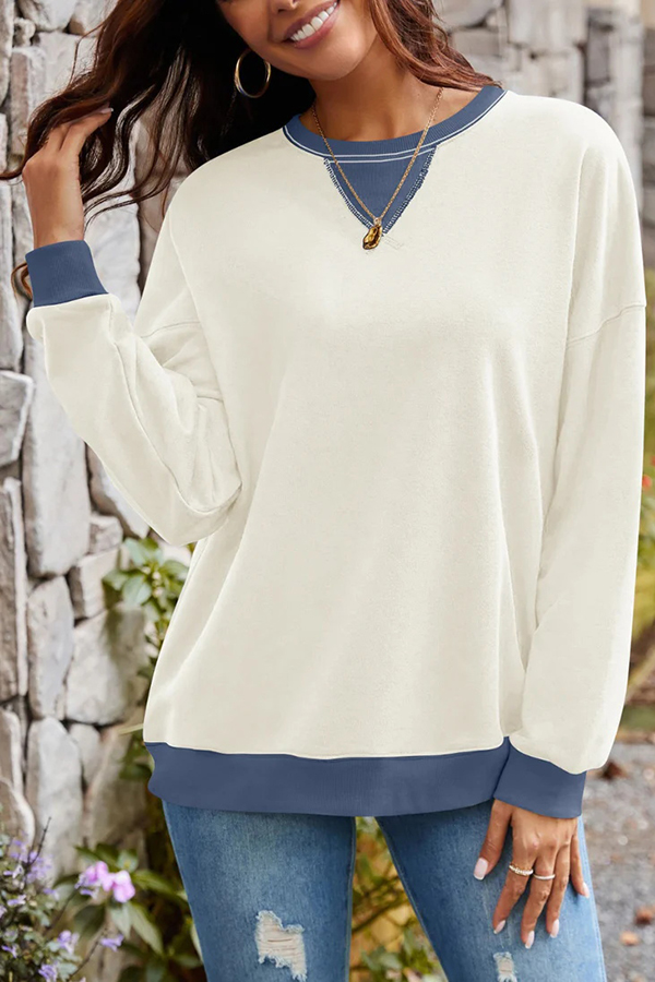 Fashionable Contrasting Color Loose Long-sleeved Casual Sweatshirt-consonak