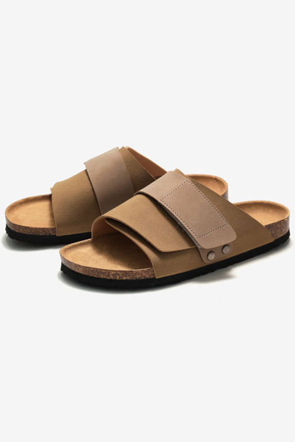 Frosted Leather Beach Slip-on Sandals-consonak
