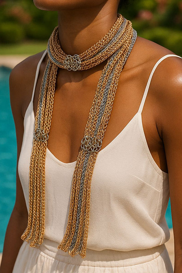 Exaggerated Layered Metal Chain Scarf-consonak