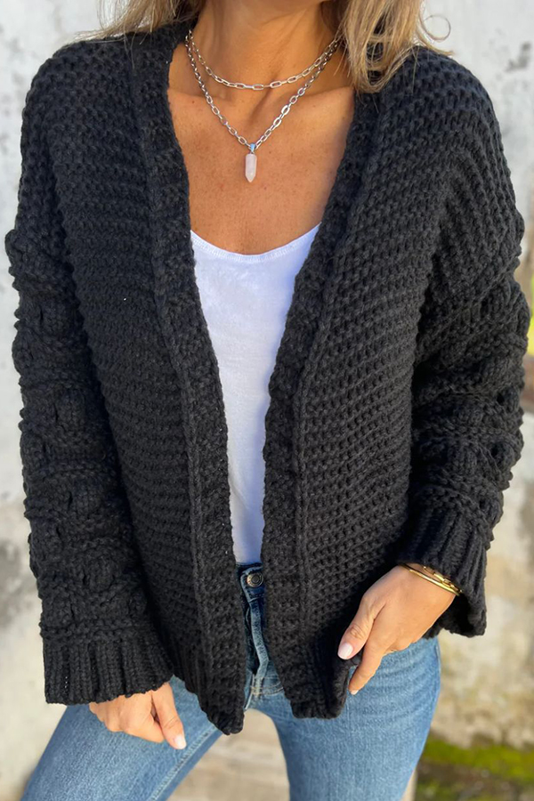 Fashion Knit Solid Color V-neck Long-sleeved Cardigan-consonak