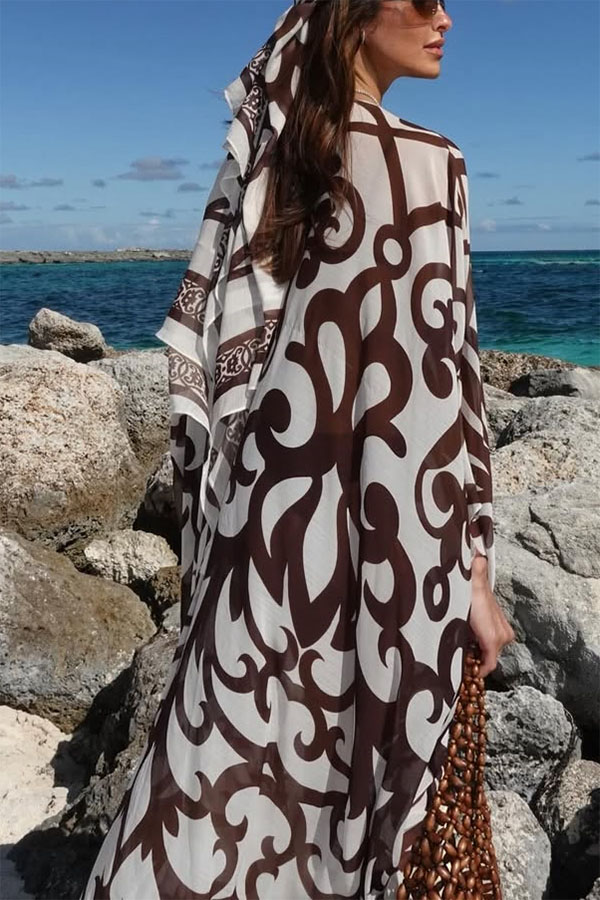 Summer Day Unique Print Rope Knotted Batwing Sleeve Oversized Cover-up Dress-consonak