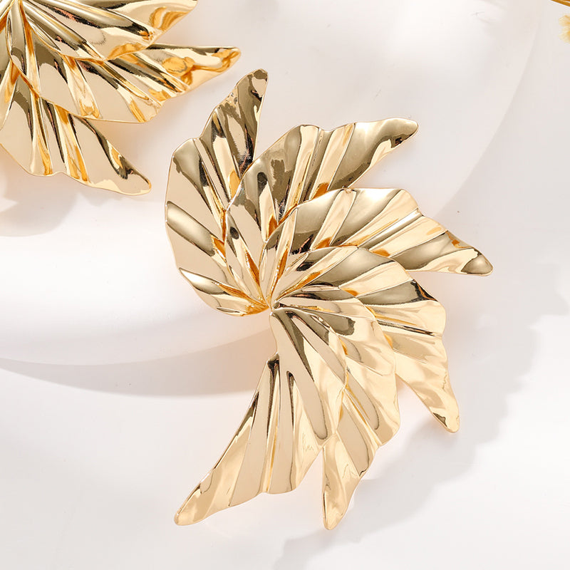 Exaggerated Spiral Gold-plated Leaf Geometric Metal Earrings-consonak