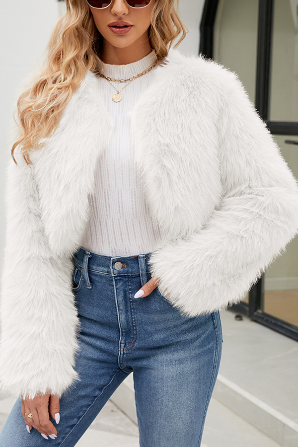 Stylish Long Sleeve Short Casual Faux Fur Jacket-consonak