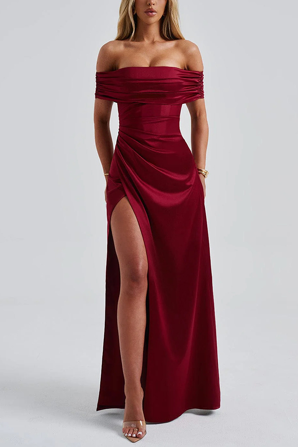 Sexy Off-shoulder Fitted High Slit Elegant Maxi Dress-consonak