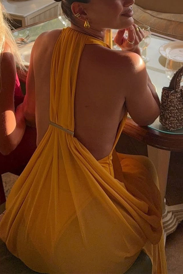 Saffron Muse Draped Halter Dress-Consonak