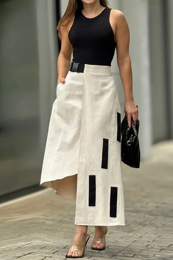 Stylish Cropped Sleeveless Top and Pockets Irregular Hem Skirt Set-consonak