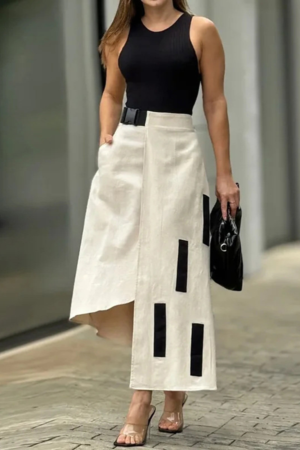 Stylish Cropped Sleeveless Top and Pockets Irregular Hem Skirt Set-consonak