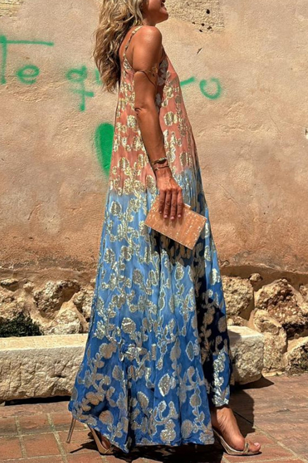 Bianca Tie Dye Gradient Flower Print Pocketed A-line Slip Maxi Dress-consonak