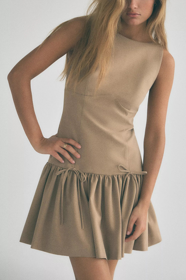 Solid Velvet Bow Embellished Sleeveless Mini Dress-consonak
