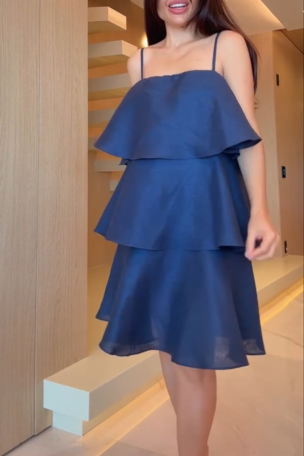 Sunlit Horizon Linen Blend Tiered Slip Square Neck A-line Mini Dress-consonak