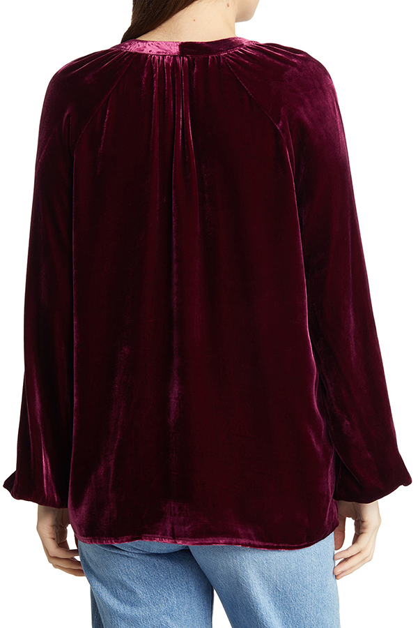 Solid Color Velvet V-neck Long-sleeved Shirt-consonak