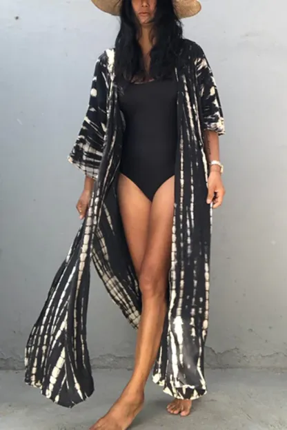 Boho Tie-dye Print Hooded Kimono Cover-up-consonak