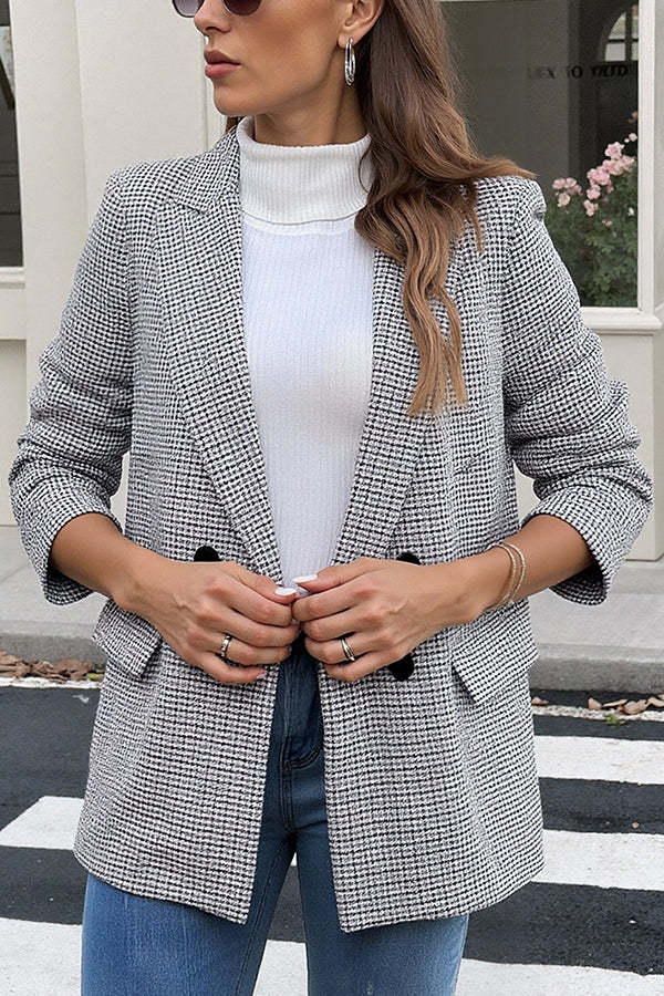 Vintage Houndstooth Lapel Long-sleeved Casual Blazer-consonak