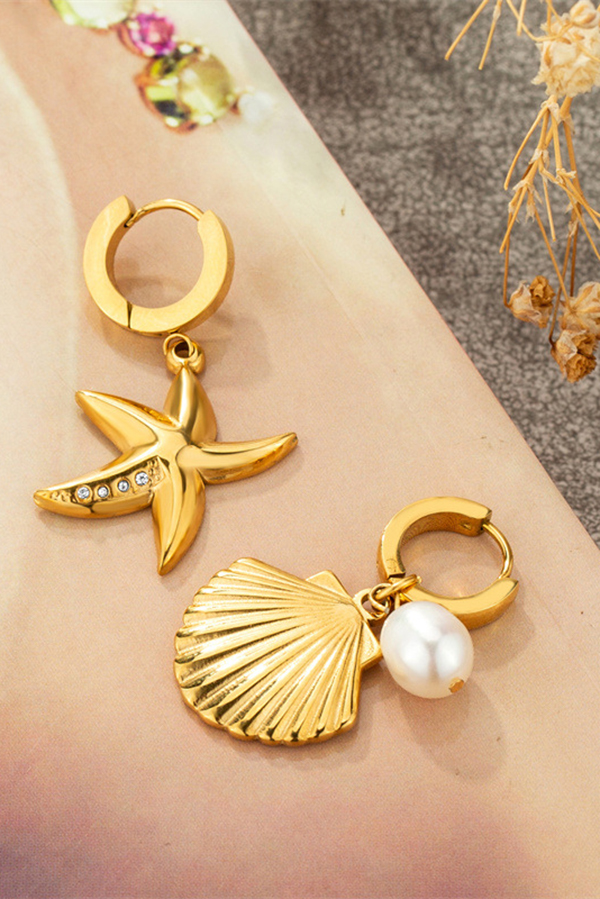 Fashionable Starfish Shell Pearl Earrings-consonak