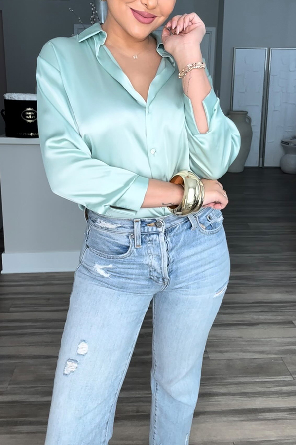 Switch Styles At Will Satin Botton Up Long Sleeve Relaxed Blouse-consonak