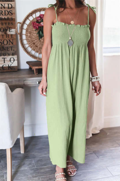 Elegant Solid Color High Waist Linen Blend Suspender Pleated Jumpsuit-consonak
