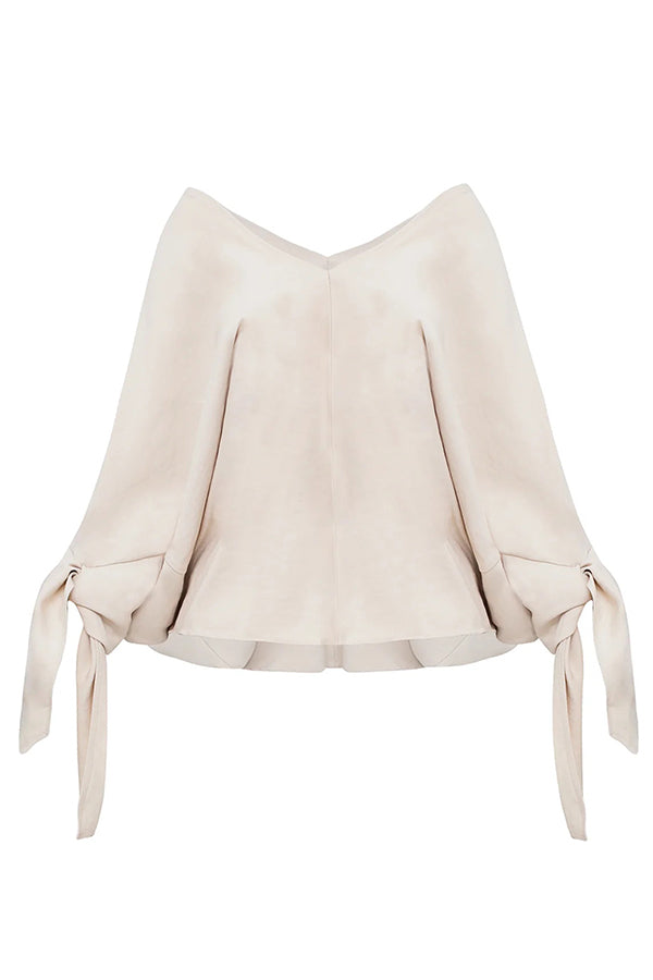 Joyful Bond Linen Blend V-neck Knotted Cuff Half Sleeve Loose Top-consonak