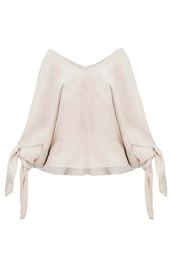 Joyful Bond Linen Blend V-neck Knotted Cuff Half Sleeve Loose Top-consonak