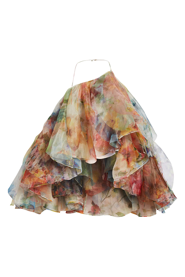 Dreamy Piece Floral Rendered Print Layered Ruffles Fanned Halter Top