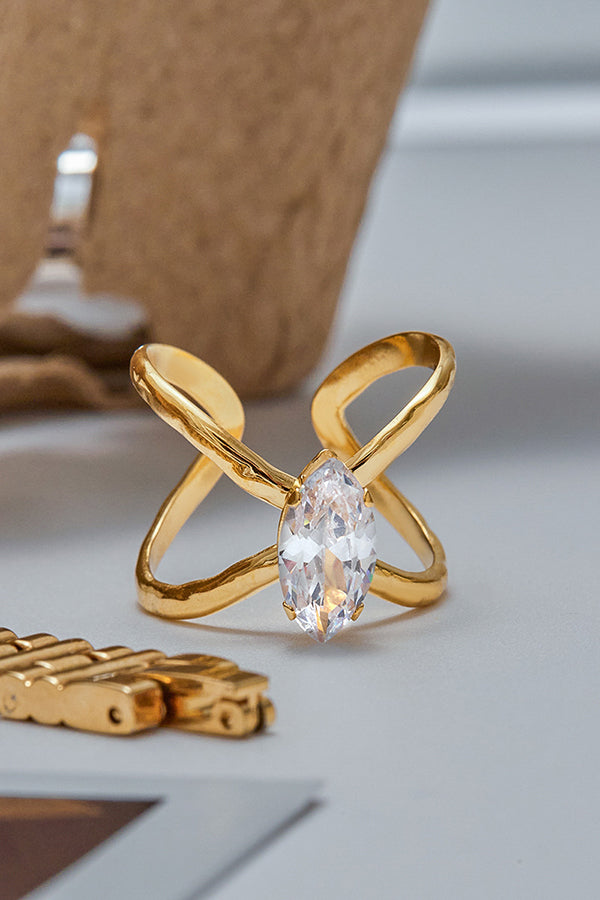 Elegant Zircon Geometric Titanium Steel Ring-consonak