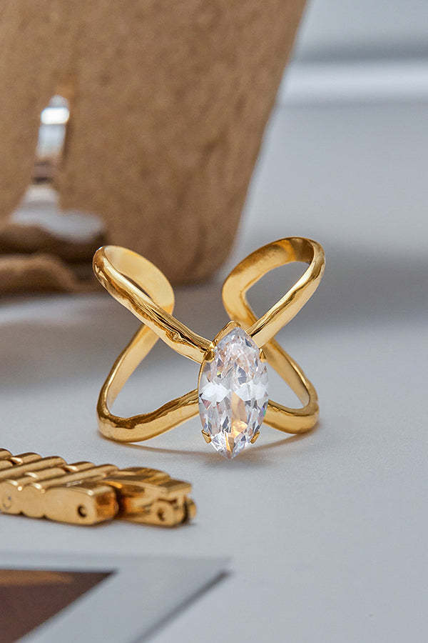 Elegant Zircon Geometric Titanium Steel Ring-consonak