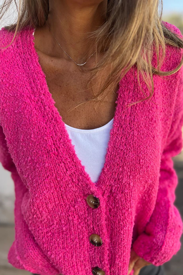 Solid Color V-neck Long-sleeved Fashionable Knitted Cardigan-consonak