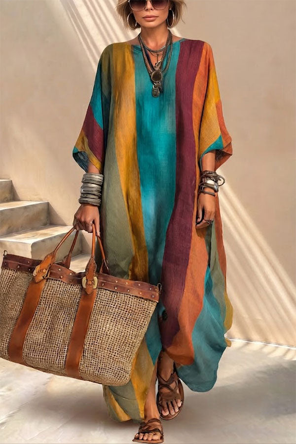 Nomad Stripe Oversized Linen Maxi Dress-Consonak