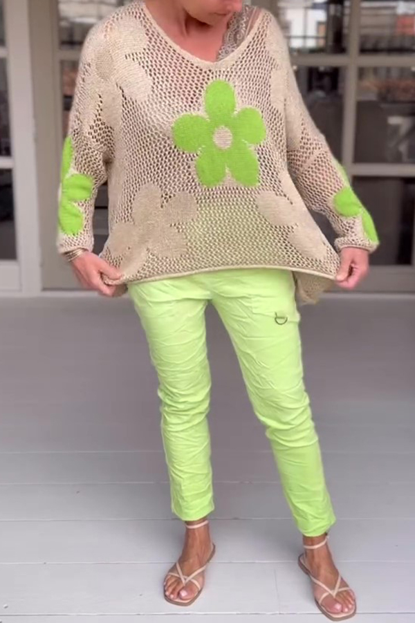 Embroidered Flower Hollow Long-sleeved Holiday Loose Knitted Top-consonak