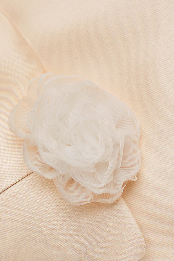 Lucero 3D Floral Satin Boat Neck Short Sleeve Sheath  Capelet Gown Maxi Dress