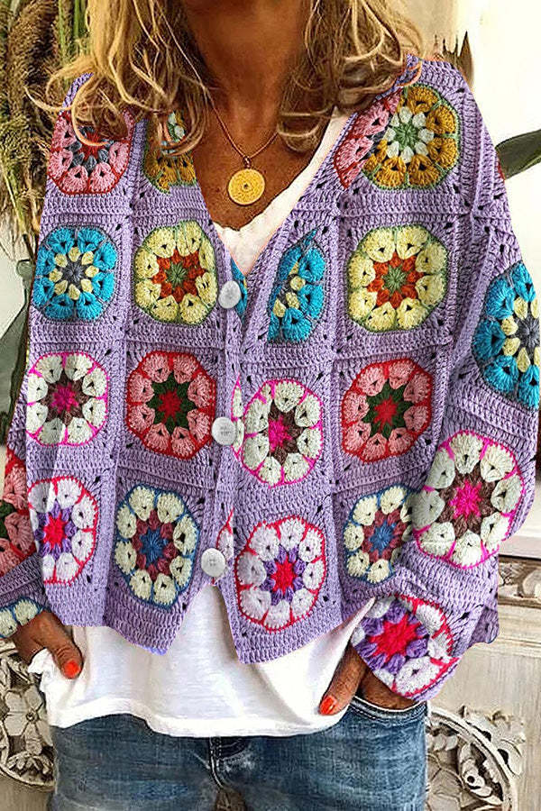 Knitted Long Sleeved Cardigan with Fun Printed Buttons-consonak