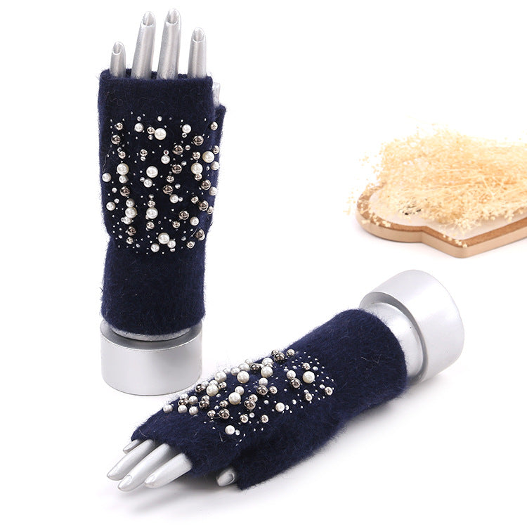 Shiny Pearl Fingerless Gloves-consonak