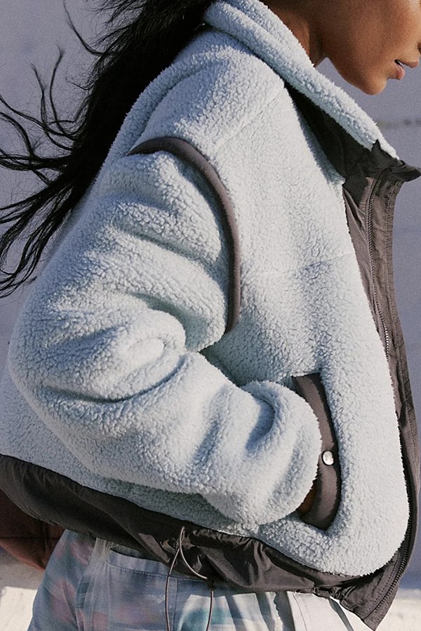 Stylish Patchwork Stand Collar Sherpa Zipper Jacket-consonak