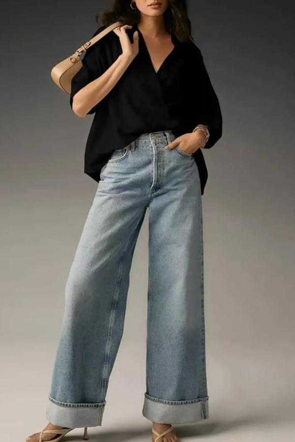 Solid Color Loose Lapel Short-sleeved Casual Shirt-consonak