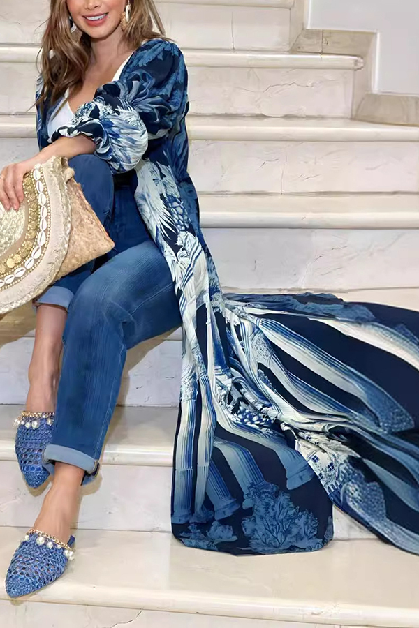 Unique Printed Loose Long Shirt Outerwear-consonak