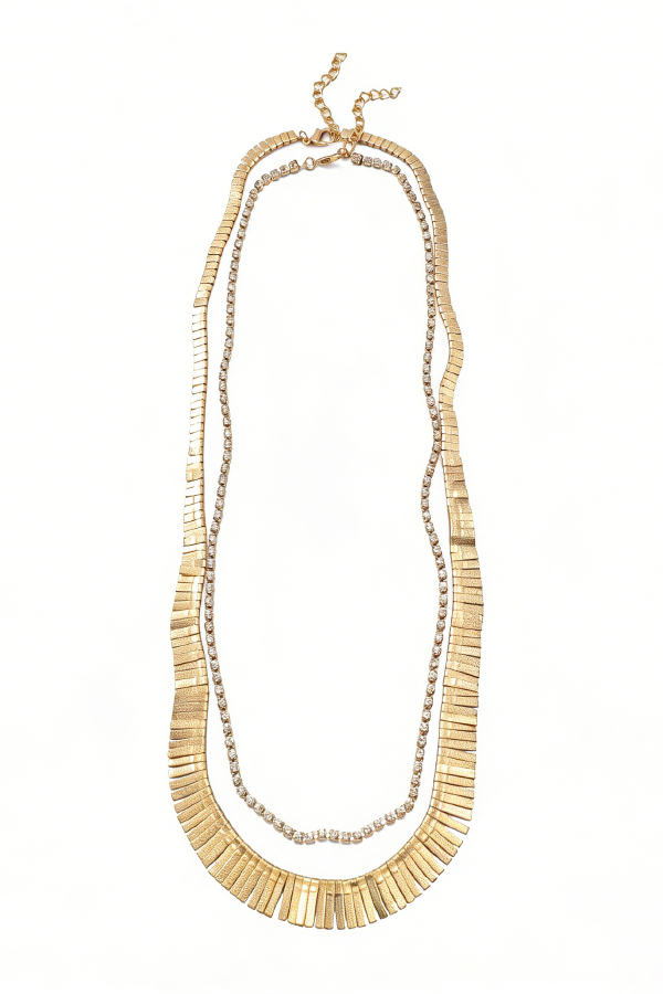 Fashionable Multi-layered Metal Necklace with Full Diamonds-consonak