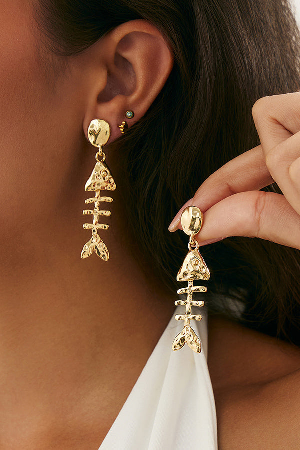 Fashionable Metal Fish Pendant Earrings-consonak