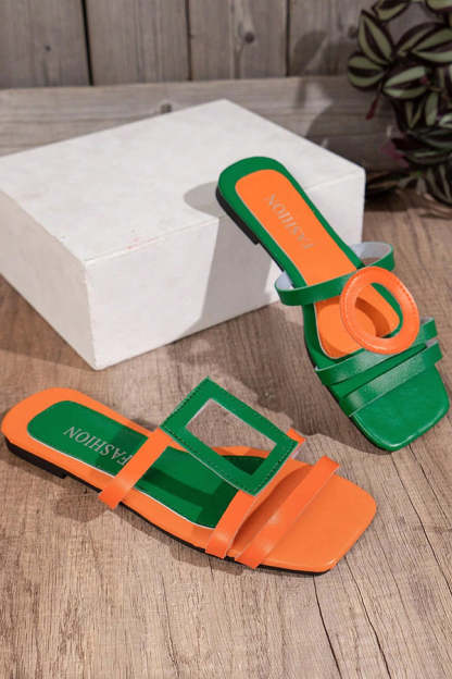 Fashionable and Casual Color-blocked Simple Flat Sandals-consonak