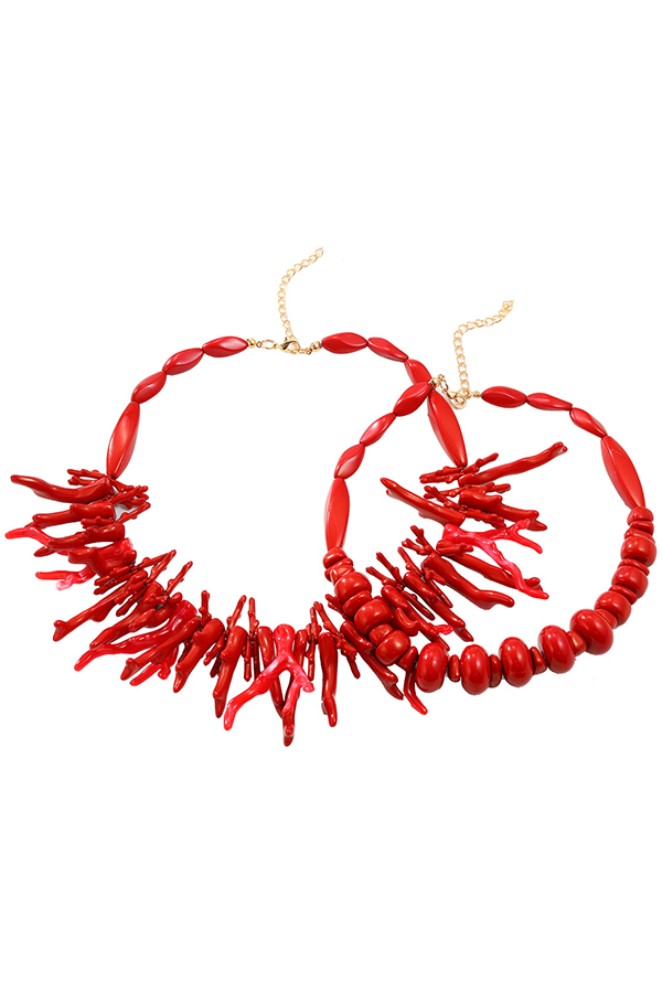 Bohemian Red Coral Necklace Two-piece Set | Consonak