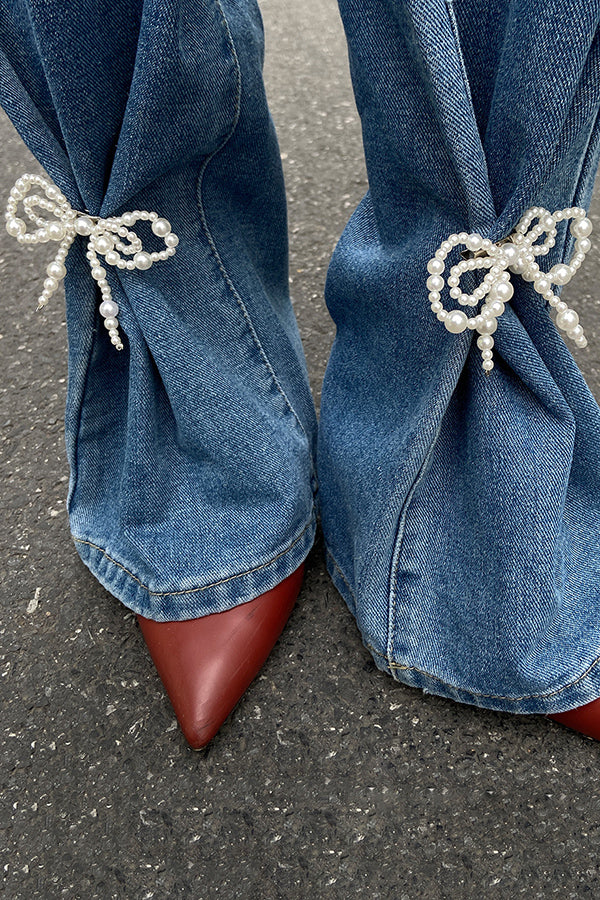 Fashion Bow Pearl Imitation Paper Clip Anklet-consonak