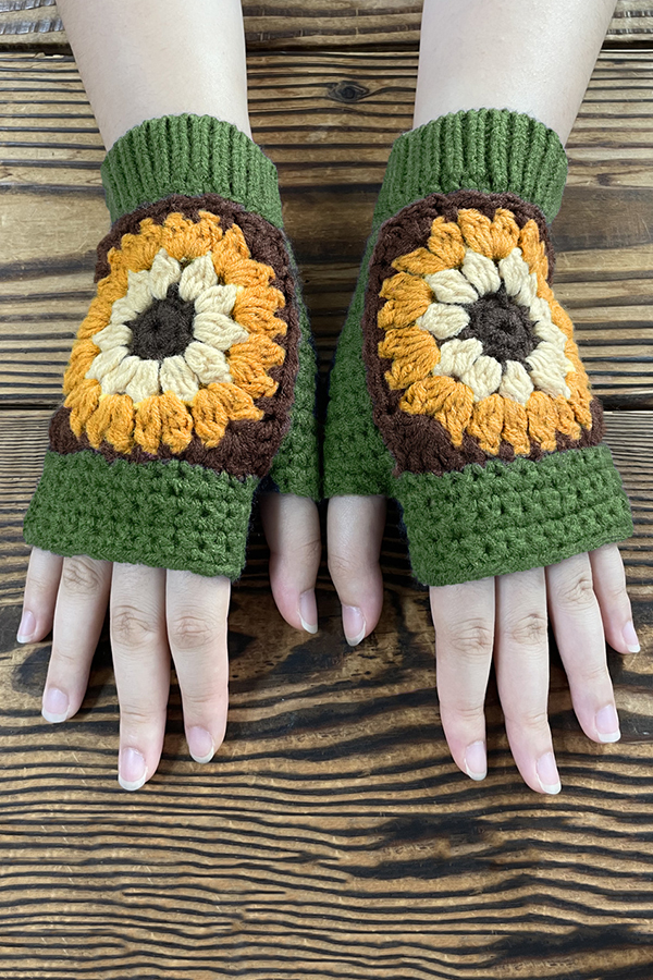 Knitted Sunflower Warm Half Finger Wool Gloves-consonak