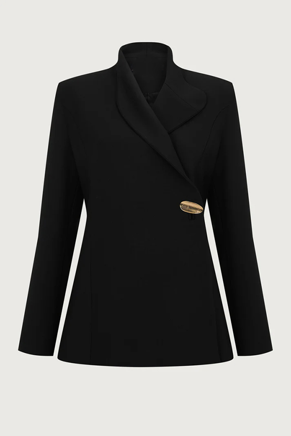 Exquisite and Fashionable Stand Lapel Neck Metal Button Long Sleeve Blazer-consonak
