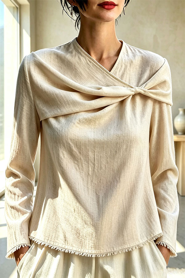 Draped Twist-Front Textured Blouse-Consonak