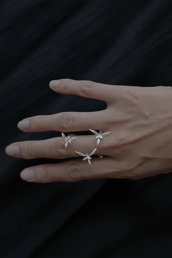 Elegant Chinese-style 3D Orchid Open Ring | Consonak