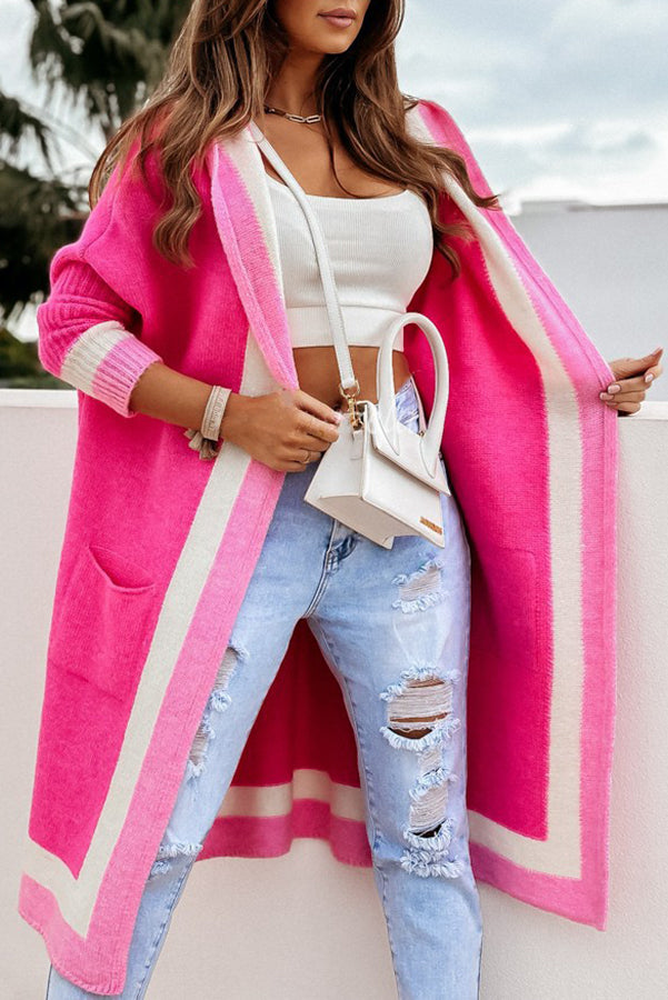 Catch Your Gaze Colorblock Pocket Hooded Long Cardigan-consonak