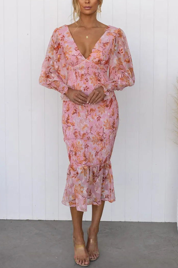 Garden Gathering Floral Smocked Waist Midi Dress | Consonak