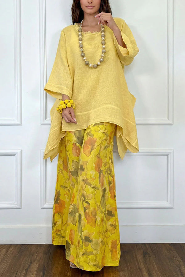 Sienna Asymmetric Linen-Look Resort Set in Sunshine Yellow-Consonak