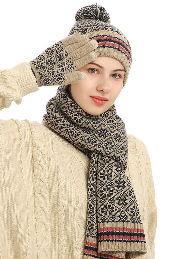 Winter Warm Knitted Hat Scarf Gloves Three-piece Set-consonak